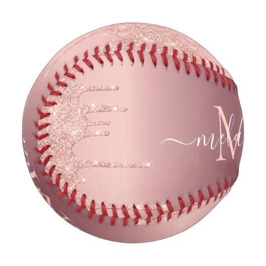 Monogram Name Rose Gold Blush Glitzer Baseball (Vorderseite Links)