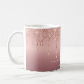 Monogram Name Rose Gold Blush Glitzer Kaffee Tasse (Links)