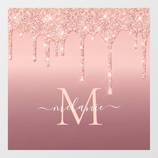 Monogram Name Rose Gold Blush Glitzer Klammern Fensteraufkleber (Blatt)