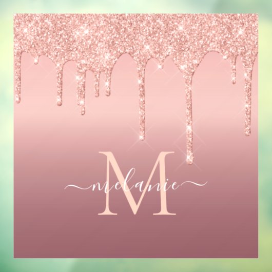 Monogram Name Rose Gold Blush Glitzer Klammern Fensteraufkleber (Blatt 3)