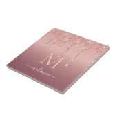 Monogram Name Rose Gold Blush Glitzer Sparkone Fliese (Seite)