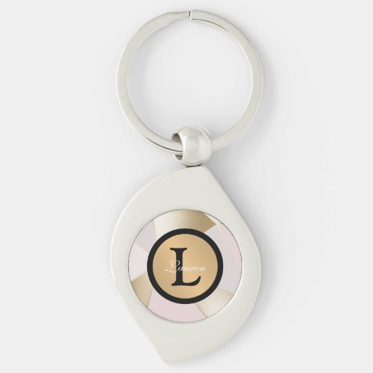 Monogram Name Rose Gold Geometric Schlüsselanhänger (Vorderseite)