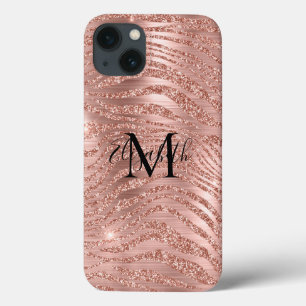Monogram Name Rose Gold Glitzer Animal Print Case-Mate iPhone Hülle