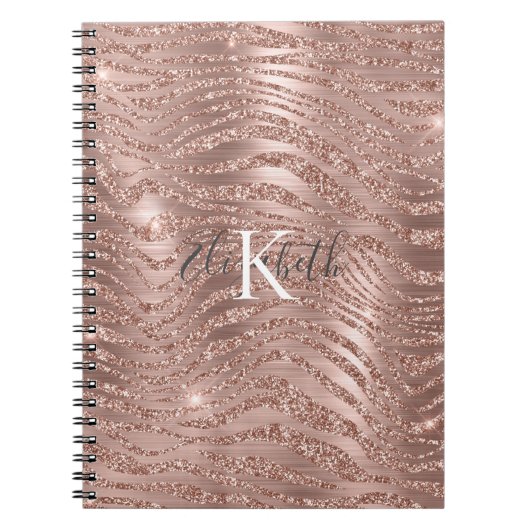 Monogram Name Rose Gold Glitzer Animal Print Notizblock (Vorderseite)