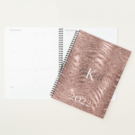 Monogram Name Rose Gold Glitzer Animal Print Planer (Anzeige)