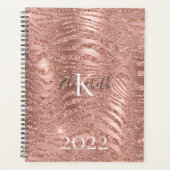 Monogram Name Rose Gold Glitzer Animal Print Planer (Vorderseite)
