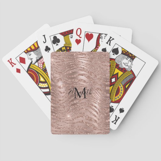 Monogram Name Rose Gold Glitzer Animal Print Spielkarten (Rückseite)