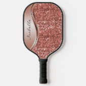Monogram Name Rose Gold Glitzer Look Pickleball Schläger (Vorderseite)