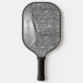 Monogram Name Rose Gold Glitzer Look Pickleball Schläger (Rückseite)