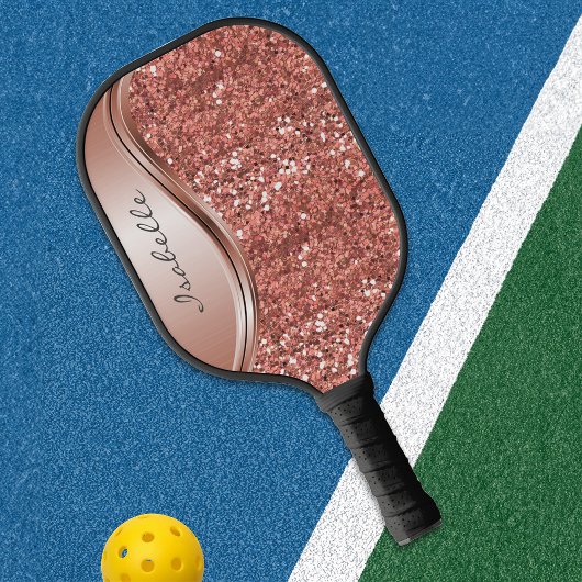 Monogram Name Rose Gold Glitzer Look Pickleball Schläger