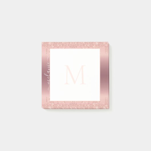 Monogram Name Rose Gold Glitzer Post-it® Notes Post-it Klebezettel (Vorderseite)