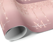 Monogram Name Rose Gold Glitzer Wrapping Paper Geschenkpapier (Rolleneckpunkt)