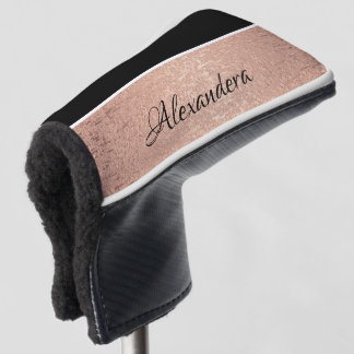Monogram Name Rose Gold Schwarz-weißes Skript Golf Headcover