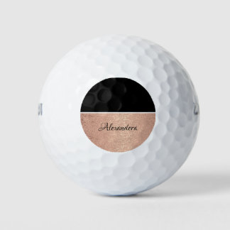 Monogram Name Rose Gold Schwarz-weißes Skript Golfball