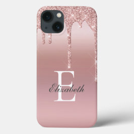 Monogram Name Rose Gold Tropfen Glitzer Blush Pink Case-Mate iPhone Hülle