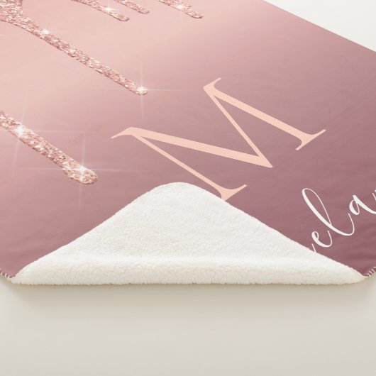 Monogram Name Rosen Blush Sparkle Sherpa Blanket Sherpadecke (3/4)