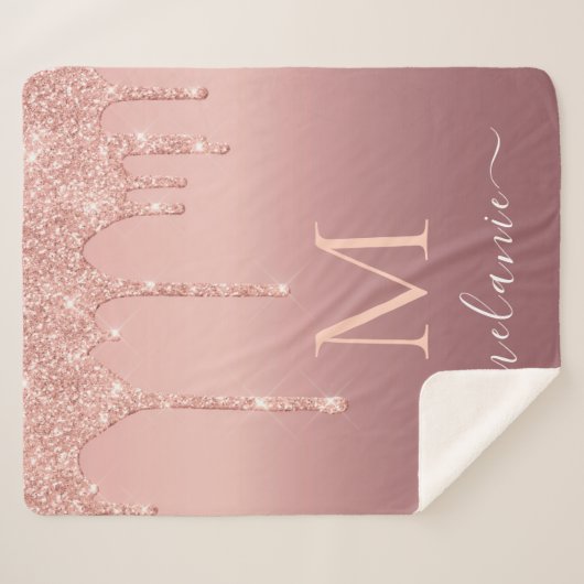 Monogram Name Rosen Blush Sparkle Sherpa Blanket Sherpadecke (Vorderseite (Horizontal))