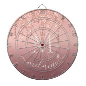 Monogram Name Rosen Gold Blush Glitzer Dart Board Dartscheibe (vorne)