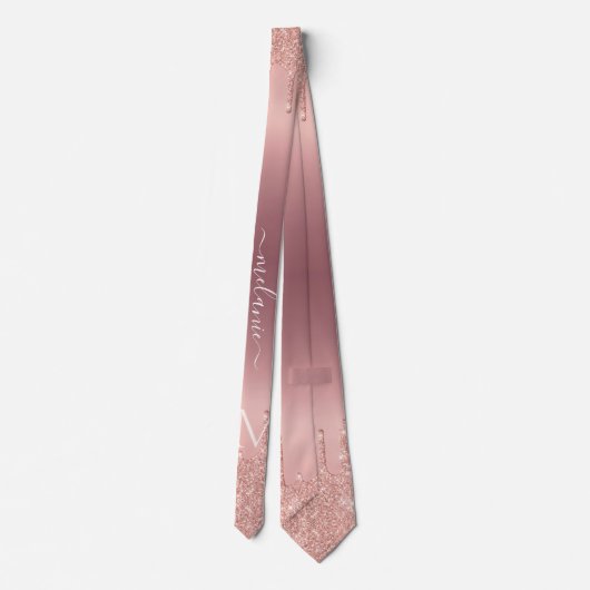 Monogram Name Rosen Gold Blush Glitzer Party Krawatte (Rückseite)