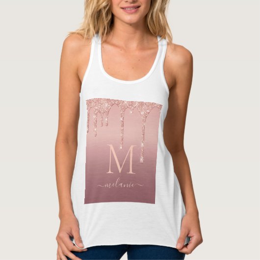 Monogram Name Rosen Gold Blush Glitzer Tank Top (Vorderseite)