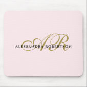 Monogram Name rot Rosa Gold Schwarz elegant Mousepad (Vorne)
