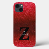 Monogram Name Ruby Red Ombre Glitzer Glitzern Case-Mate iPhone Hülle (Rückseite)