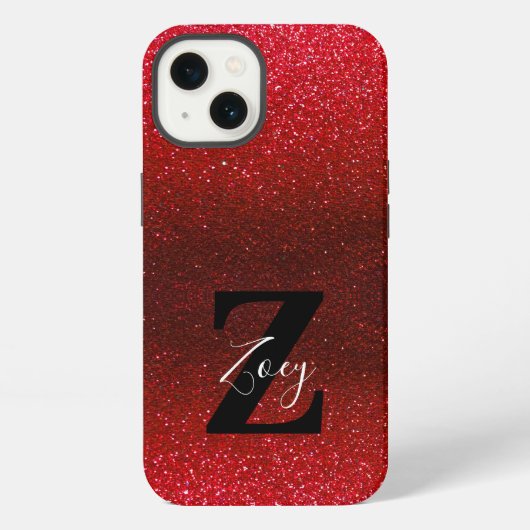Monogram Name Ruby Red Ombre Glitzer Glitzern iPhone Hülle (Rückseite)