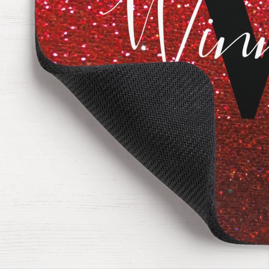 Monogram Name Ruby Red Ombre Glitzer Glitzern Mousepad (Ecke)