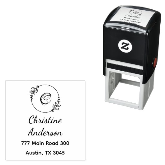 Monogram Name Rücksendeadresse Greenerity Wreath Permastempel (Beispiel)