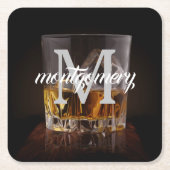 Monogram Name Rustic Whiskey Glass Rechteckiger Pappuntersetzer (Vorderseite)
