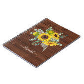 Monogram Name Rustic Wood Sunflower Foto Notizblock (Linke Seite)