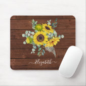 Monogram Name Rustic Wood Yellow Sunflower Mousepad (Mit Mouse)