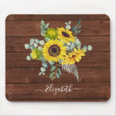 Monogram Name Rustic Wood Yellow Sunflower Mousepad (Vorne)