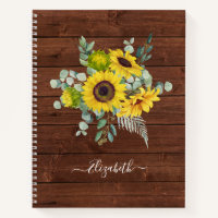 Monogram Name Rustic Wood Yellow Sunflower