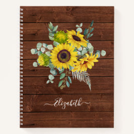 Monogram Name Rustic Wood Yellow Sunflower Notizblock