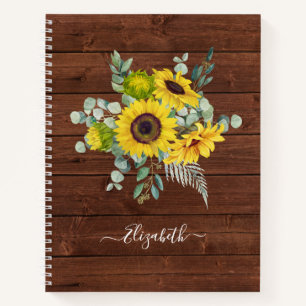 Monogram Name Rustic Wood Yellow Sunflower Notizblock