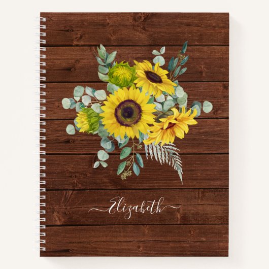 Monogram Name Rustic Wood Yellow Sunflower Notizblock (Vorderseite)