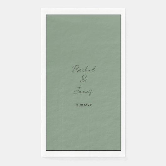 Monogram Name Sage Green Elegant Script Hochzeit Serviette (Vorderseite)