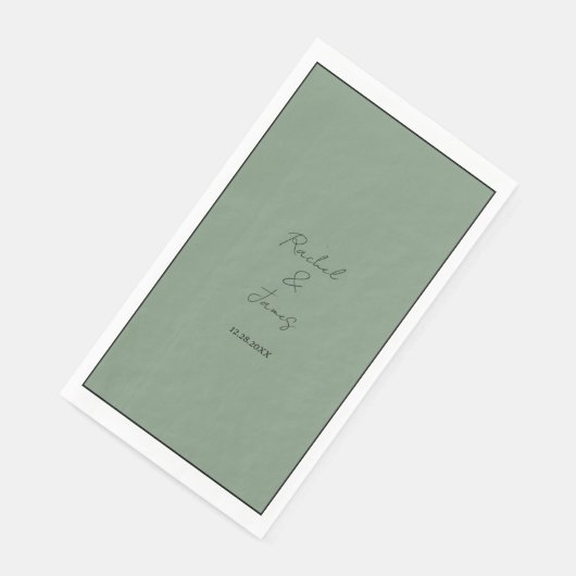 Monogram Name Sage Green Elegant Script Hochzeit Serviette (Ecke)