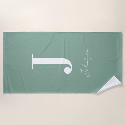Monogram Name Sage Green Modern Strandtuch (Vorderseite)
