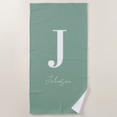Monogram Name Sage Green Modern Strandtuch (Vorderseite)
