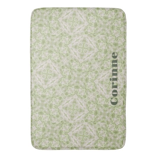 Monogram Name Sage Green Pattern | Badematte (Vorderseite Vertikal)
