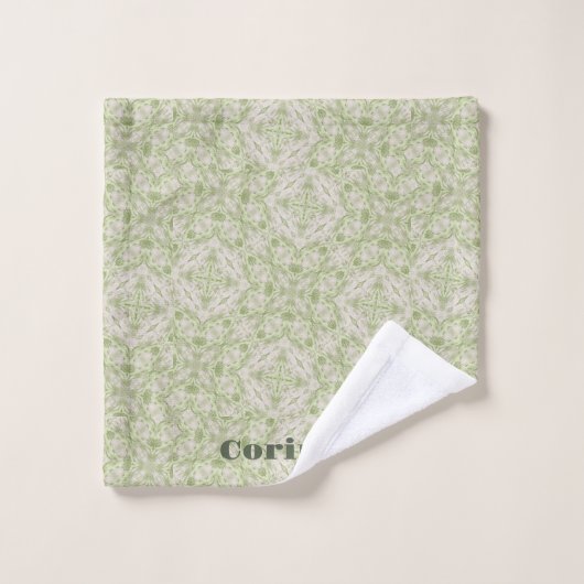 Monogram Name Sage Green Pattern | Badhandtuch Set (Waschlappen)