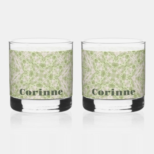 Monogram Name Sage Green Pattern | Whiskyglas (Vorderseite)