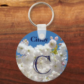 Monogram Name Schlüsselanhänger Pink Blossom Blue (Vorderseite)