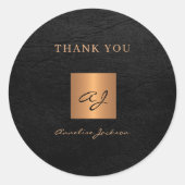 Monogram Name Schwarz Gold elegant Danke Leder Runder Aufkleber (Vorderseite)