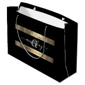 Monogram Name Schwarz-weiß Gold Luxury Shop Große Geschenktüte (Rückseite Schrägansicht)