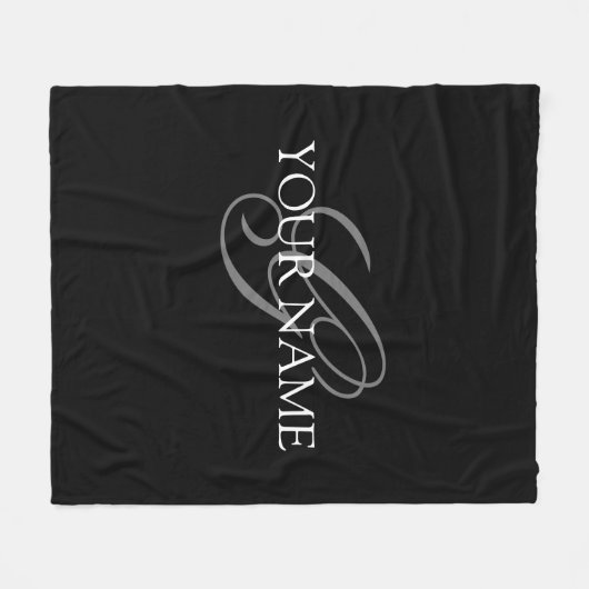 Monogram Name Script Black Gray Fleecedecke (Vorderseite (Horizontal))