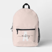 Monogram Name Script Blush Pink Bedruckter Rucksack (Vorderseite)
