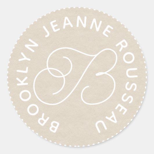 Monogram Name Script Initial Cream Umschlag Aufkle Runder Aufkleber (Vorderseite)